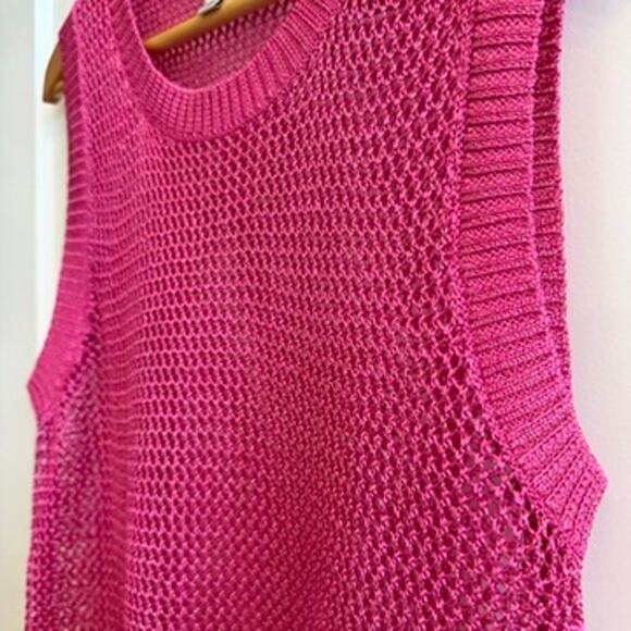 A New Day Hot Pink Metallic Mesh Knit Swim Cover Up Dress Sleeveless Maxi Size L - Picture 5 of 9
